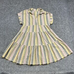 Uncle Frank Dress Womens Small Medium Multicolor Striped Tiered Short Sleeve USA